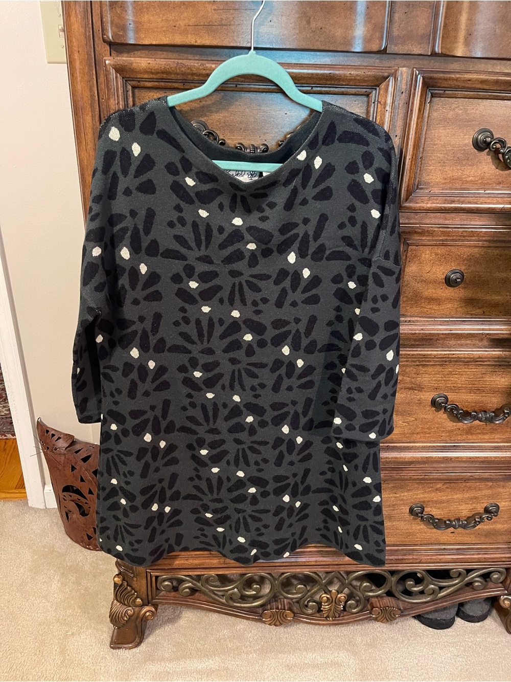 Field & Flower Forest Green and Black Floral-Patterned Intarsia Tunic